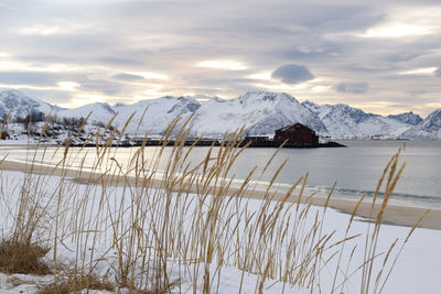 Scenic view of snowcapped mountains against sky