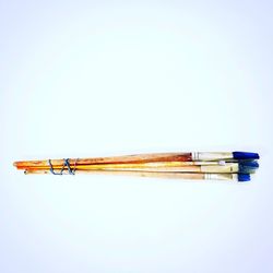 Close-up of paintbrushes on white background