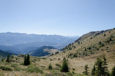 Scenic view of mountains against clear sky