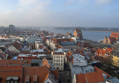 High angle view of townscape against sky