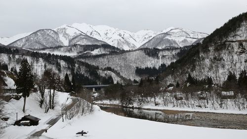 Scenic view of snowcapped mountains against sky
