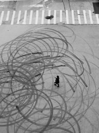 High angle view of people walking on street