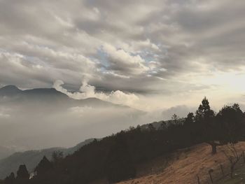 Scenic view of mountains against sky during winter