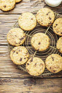 High angle view of cookies in container