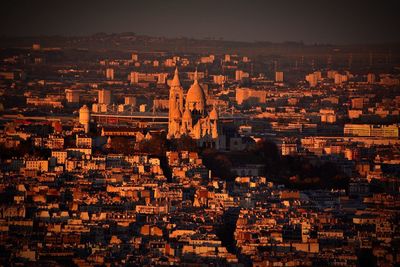 Aerial view of city at night