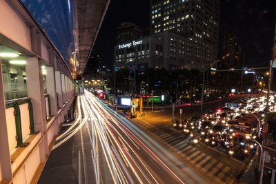 Light trails on city street at night