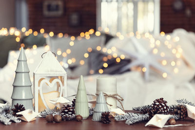 Close-up of christmas decoration on table