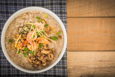 High angle view of food in bowl on table