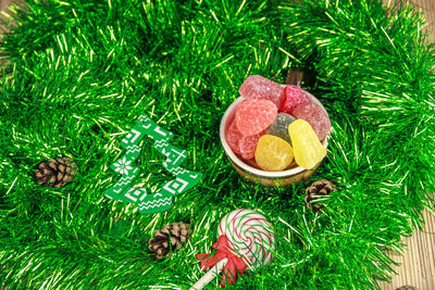 High angle view of fruits on table