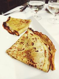 High angle view of crepe served in plate on table