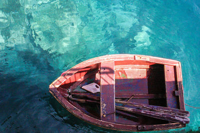 High angle view of boat moored in swimming pool
