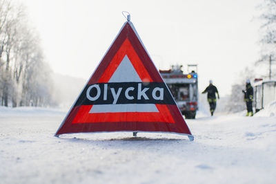 Accident sign on road