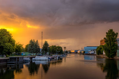 View of marina at sunset