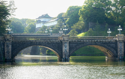 Arch bridge over river in city