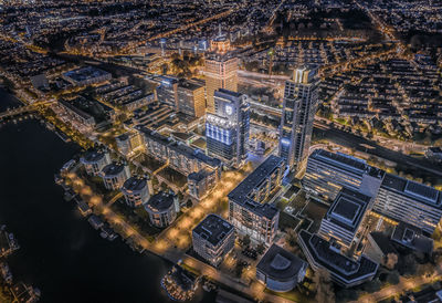 High angle view of illuminated city at night