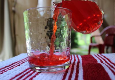 Close-up of beer in glass on table