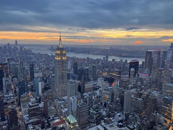 High angle view of cityscape against sky during sunset