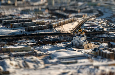 High angle view of houses in winter