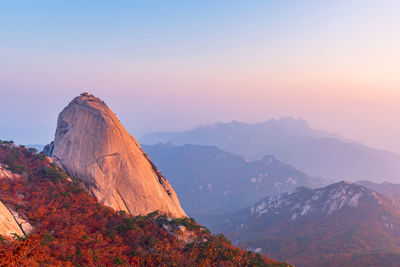 Scenic view of mountain against sky during sunset