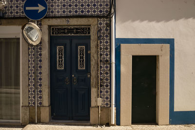 Closed door of building