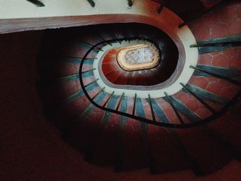 Directly below shot of spiral staircase in building