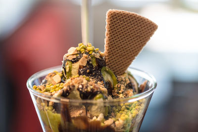 Close-up of ice cream in drinking glass