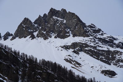 Scenic view of snowcapped mountains against clear sky