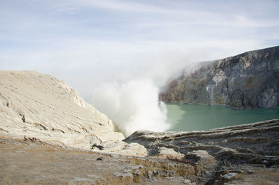 View of volcano and lake