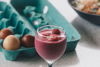 Close-up of drink in glass on table