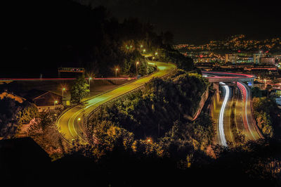 Light trails on road at night