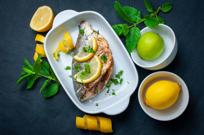 Directly above shot of meal served on table