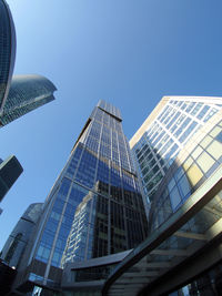 Low angle view of modern building against clear sky