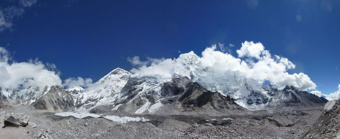 Panoramic view of snowcapped mountains against sky