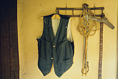 Close-up of clothes hanging on store