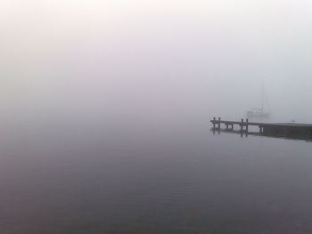 Scenic view of sea during foggy weather