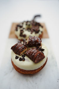 High angle view of dessert on table