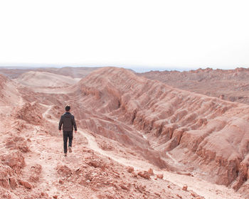 Rear view of man walking on mountain