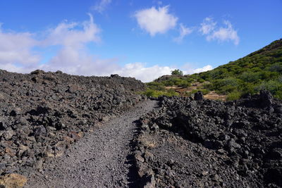 Panoramic view of rocks on land against sky