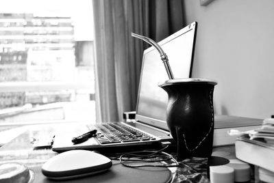 Close-up of vintage car on table