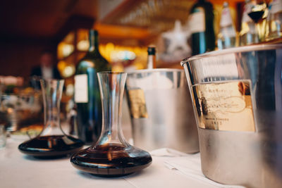 Close-up of wine glass on table at restaurant