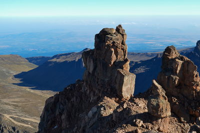 Volcanic rock formations above the clouds at mount kenya, mount kenya national park, kenya