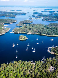 High angle view of boats in sea in stockholm archipelago