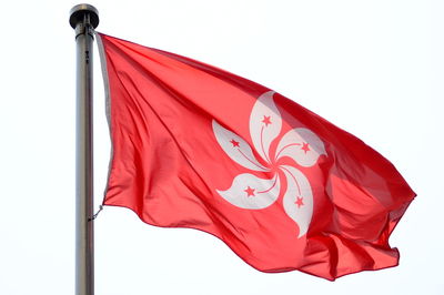 Low angle view of flag against white background