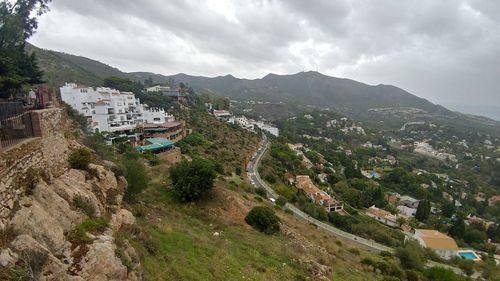 High angle view of townscape against sky