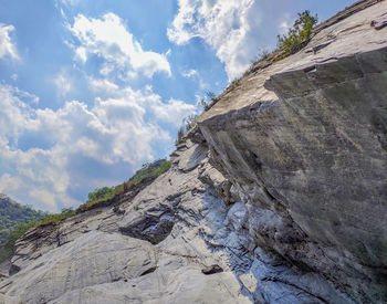 Low angle view of rock formations against sky