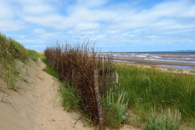 Scenic view of sea against cloudy sky