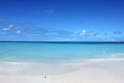 Scenic view of sea against blue sky