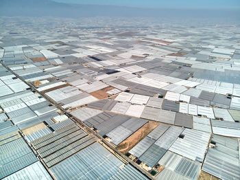 High angle view of roof against sky