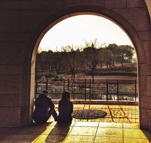 People walking in park