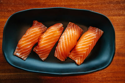 High angle view of food in plate on table